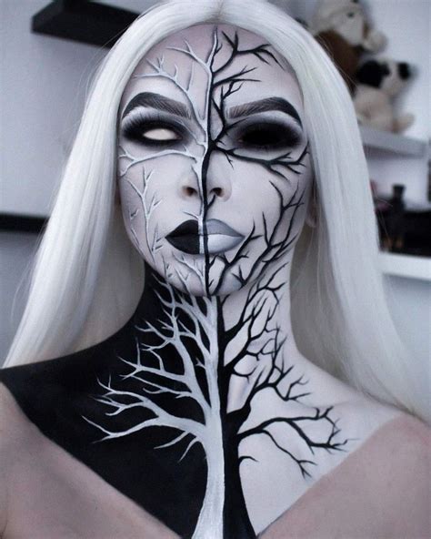 Half Face Black And White With Trees Halloween Makeup In 2019 | Cute ...