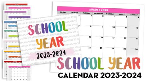 School Calendar 2023-2024 One Page Templates - Lovely Planner