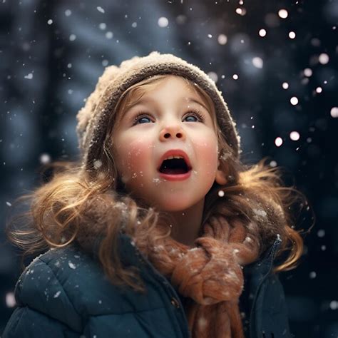 Premium Photo | A child catching snowflakes on their tongue their eyes wide with wonder ...