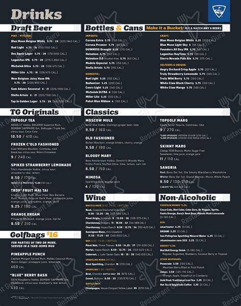 Menu at Topgolf pub & bar, Gilbert