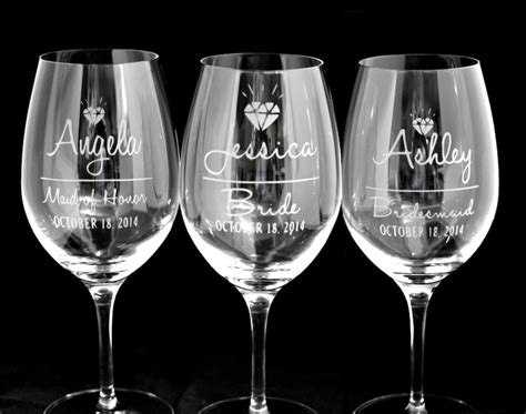 Custom Etched Diamond Design Bridal Party Wine Glasses Gift | Etsy