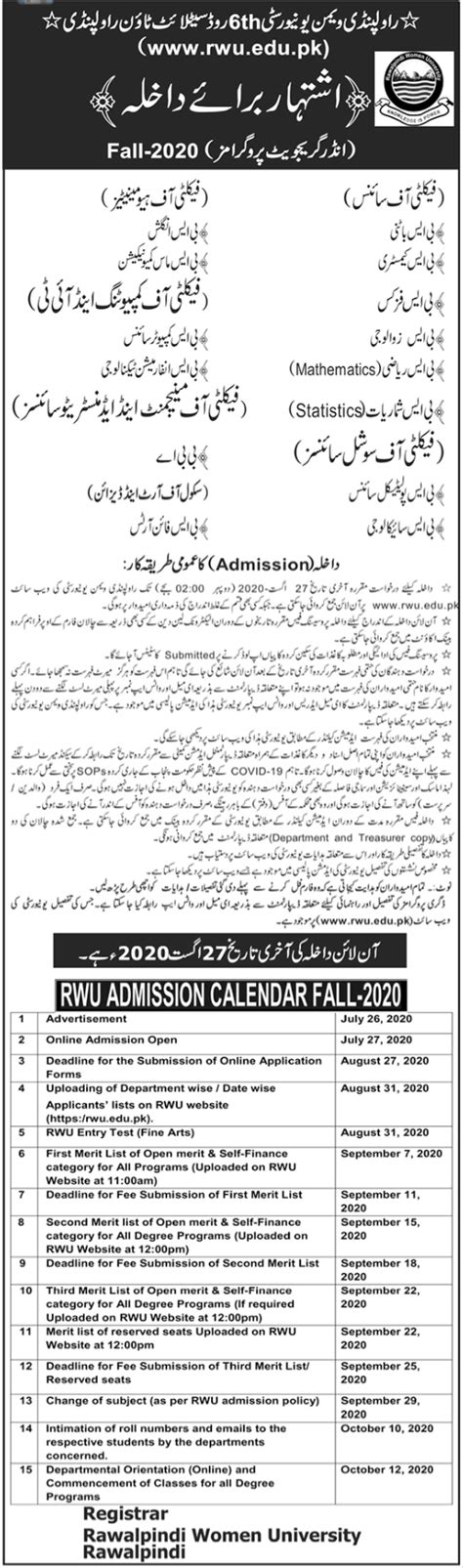 Rawalpindi Women University BS Admissions 2020 Result.pk