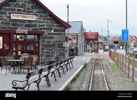 porthmadog railway station showing the line used for the journey to caernarfon gwynedd north ...