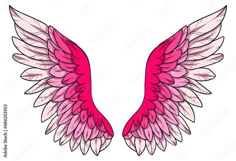 Beautiful magic glittery pink angel wings color vector illustration ...