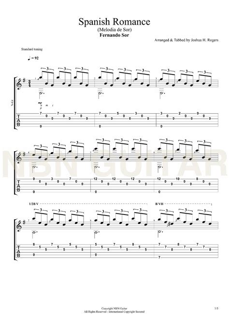 Spanish Romance 'Romanza' (Sheet Music & Tabs) — NBN Guitar