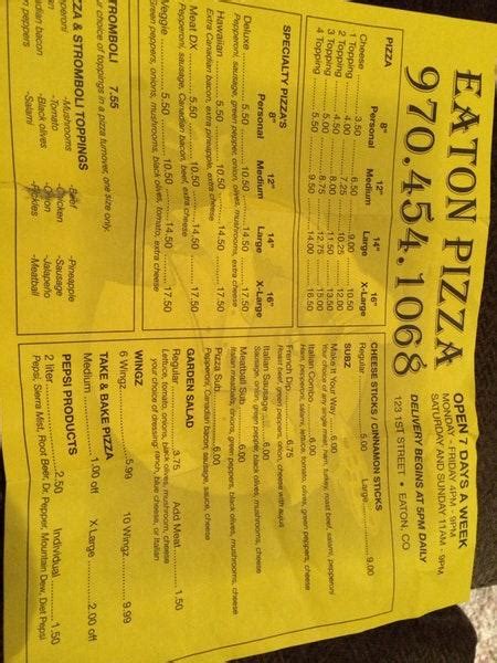 Menu at Eaton Pizza & Subs pizzeria, Eaton