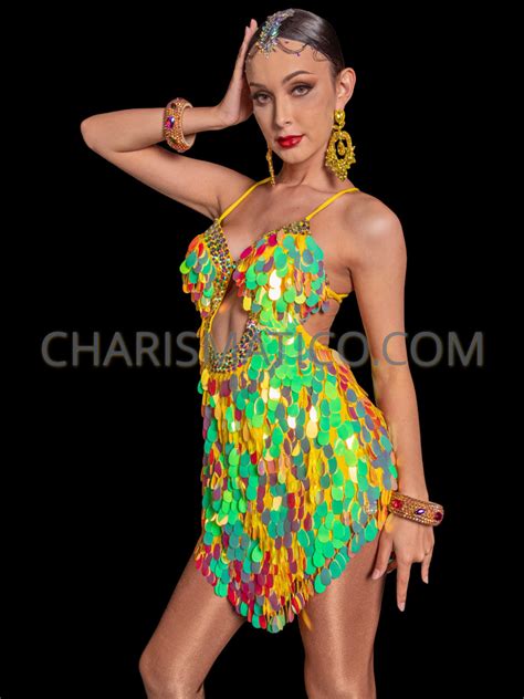 Yellow Cutout Sequin Mambo Dance Dress