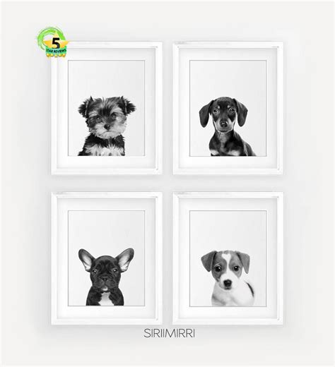 Black and White Dog Wall Art Set Dog Lover Print Set Pet | Etsy