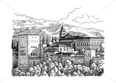 Alhambra, Granada giclee print – Mike Hall Maps & illustration