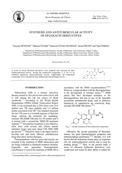 (PDF) Synthesis and antitubercular activity of ofloxacin derivatives