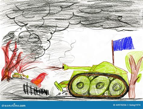 Tank In War Battle. Child Drawing. Stock Illustration - Image: 44970256