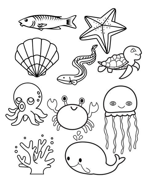 Ocean Creatures Printable Coloring Page, 8.5 X 11, Print at Home - Etsy