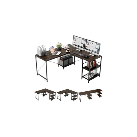 Bestier L Shaped Desk with Shelves 95.2 Inch Reversible Corner | Universe Furniture