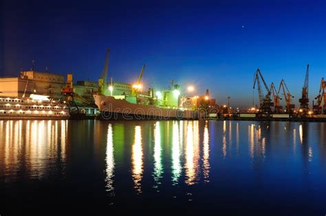 Cargo Ship in the Port at Night Stock Photo - Image of load, haulage ...