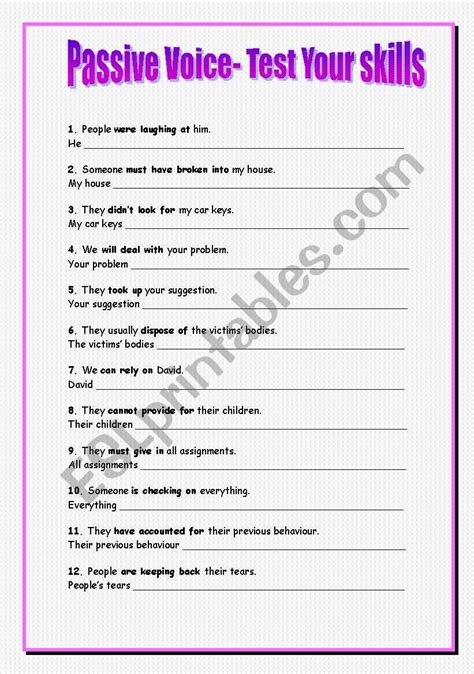 Passive voice test your skills - ESL worksheet by lidinhaquerida