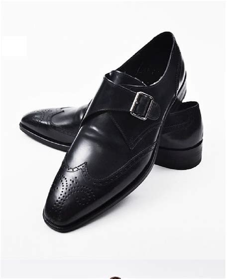 Handmade men Black dress shoes Mens leather monk shoes Mens formal shoes - Boots