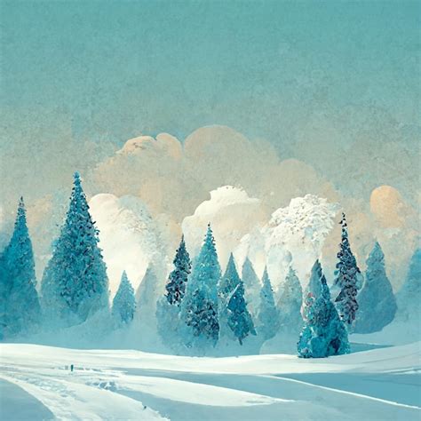 Premium Photo | A painting of a snowy landscape with a snowy field and ...