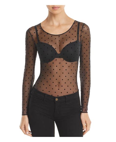 Lyst - Spanx Sheer Fashion Long-sleeve Dot Bodysuit in Black