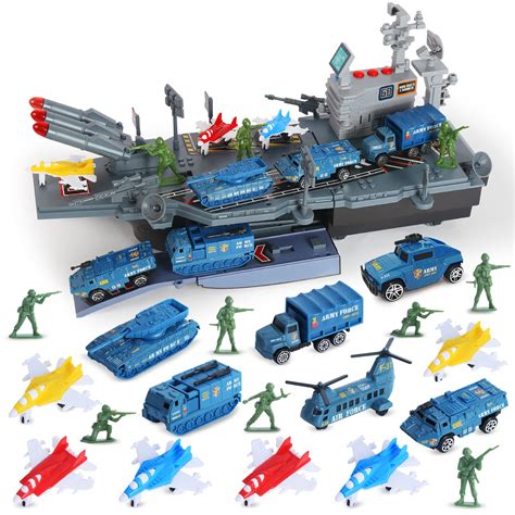 Buy 33 PCs Aircraft Carrier Playset, 16 Inch Aircraft Carrier Toy with Die-cast Vehicles, Jets ...