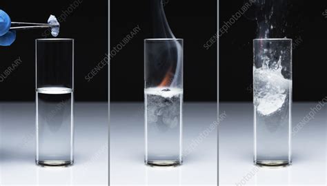 Potassium reacts with water - Stock Image - C055/5568 - Science Photo Library