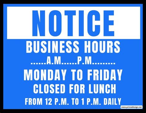 Business Hours Sign With Lunch Break | FREE Download