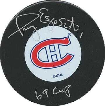 Tony Esposito autographed hockey puck (Montreal Canadiens)