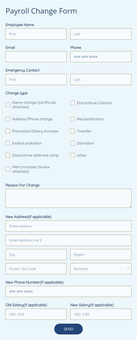 Free Online Payroll Change Form Template | 123FormBuilder