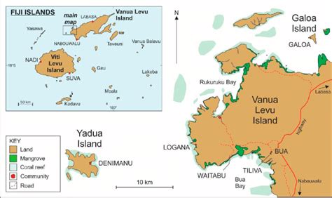 Map of Vanua Levu, Fiji, highlighting the geographical locations of the... | Download Scientific ...