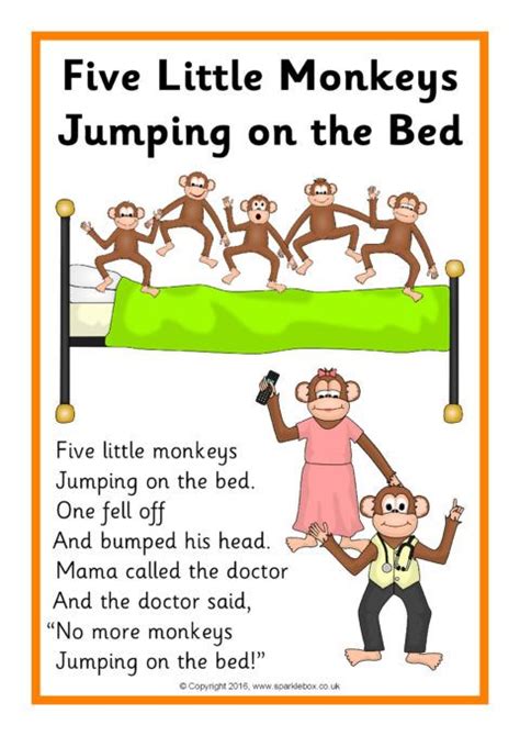 Five Little Monkeys Jumping on the Bed Song Sheets (SB11704) | Nursery rhymes songs, Nursery ...