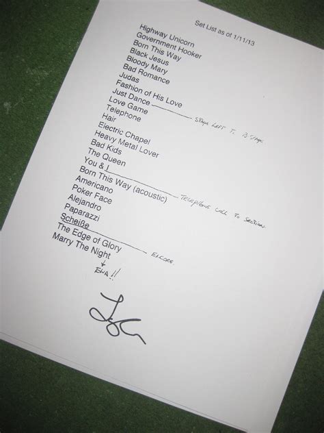 Lady GAGA Signed Setlist 1-11-13 Reproduction Original Auto Reprint - Etsy