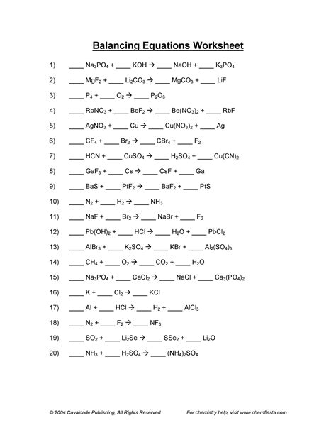 Download balancing equations 04 | Balancing equations, Chemical equation, Chemistry worksheets