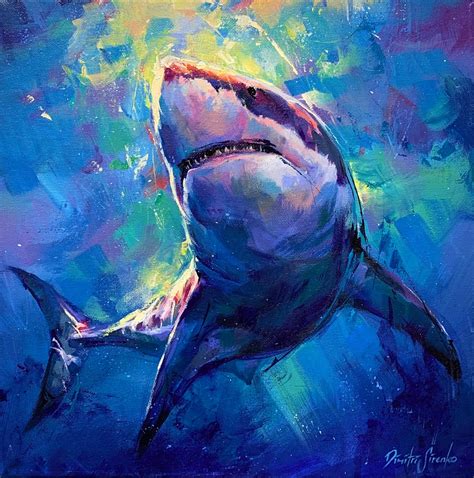 THE HUNTER Print Shark Canvas, Shark Portrait, Ocean Animals Print ...