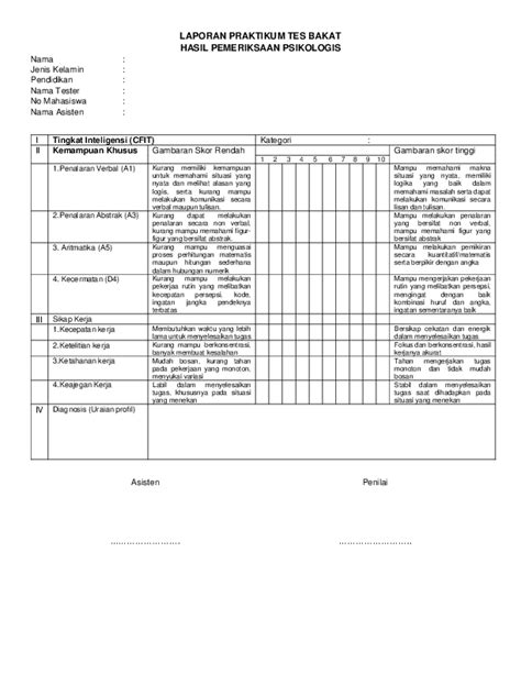 (PDF) LAPORAN PRAKTIKUM TES BAKAT HASIL PEMERIKSAAN PSIKOLOGIS | diana ratri - Academia.edu