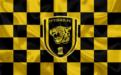 Al-Ittihad Club 4k logo creative art yellow black checkered flag Saudi ...