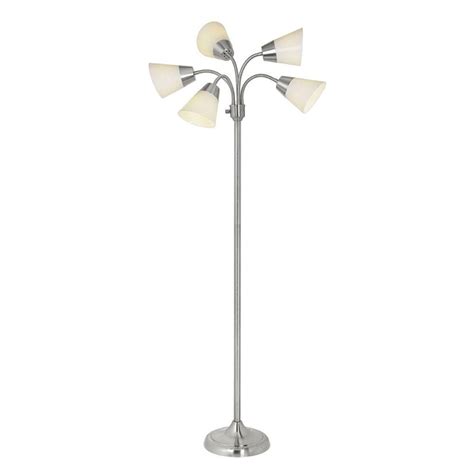 Hampton Bay 66 in. Satin Nickel Floor Lamp with 5 Plastic Bell Shades ...