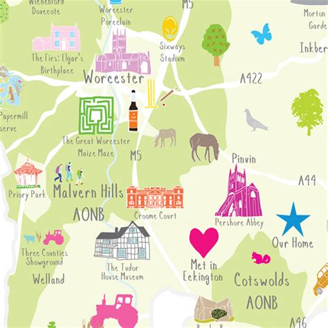 Personalised Worcestershire Map: Add Favourite Places By Holly Francesca