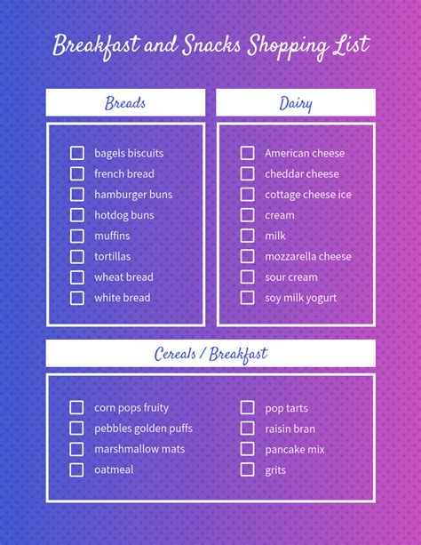 Purple Gradient Breakfast Shopping List - Venngage