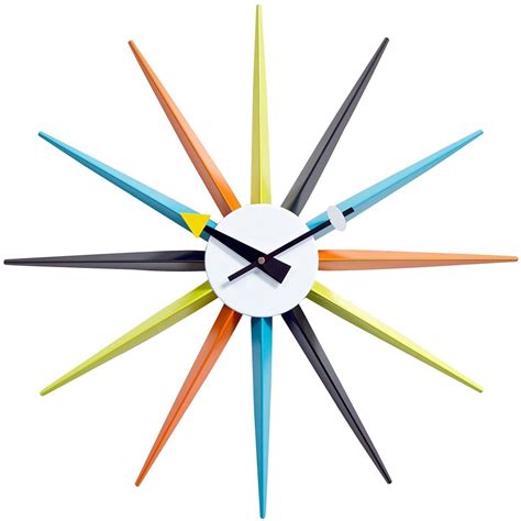 Sunburst Wall Clock in White Black Yellow Blue Green Orange | Sunburst ...