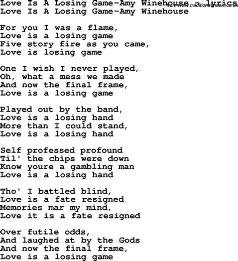 Love Song Lyrics for:Love Is A Losing Game-Amy Winehouse | Amy ...