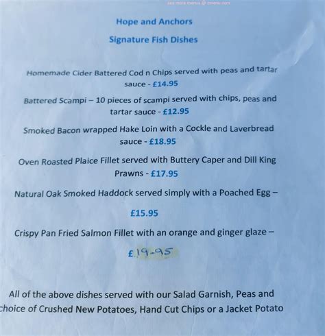 Menu at Hope & Anchor pub & bar, Burry Port