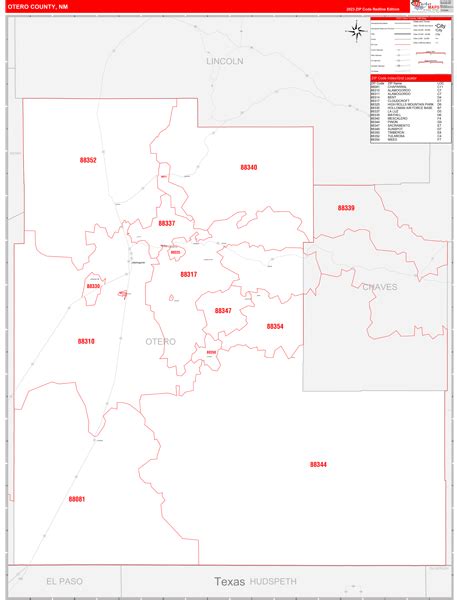 Otero County, NM Wall Map Red Line Style by MarketMAPS - MapSales