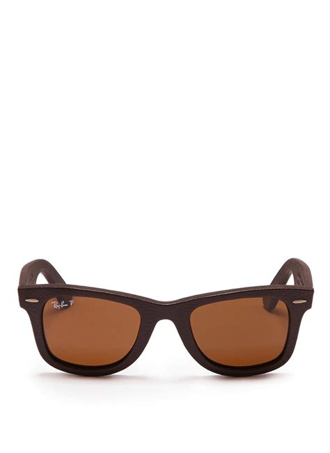 Lyst - Ray-Ban 'wayfarer' Leather Sunglasses in Brown