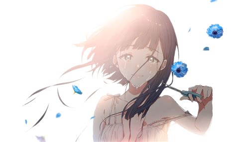 crying flowers original short hair sinomi tears white | konachan.com - Konachan.com Anime Wallpapers