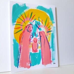 Abstract Nativity Scene Painting Pastel Color Birth of Jesus Wall Art Christmas Wall Decor Candy ...
