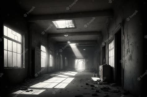 Premium AI Image | A dark and gloomy room with a light on the ceiling and the sun shining ...