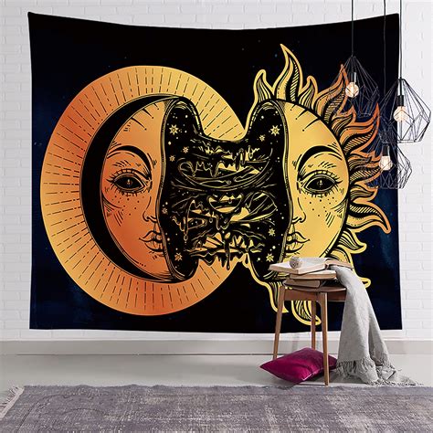 Sun and Moon Psychedelic Tapestry Zodiac Tapestry Celestial Wall Hanging for Bedroom, Living ...