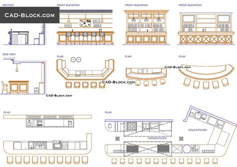Bar Furniture AutoCAD Blocks, Stools, Tables, Equipment in DWG | Bar counter design, Bar design ...