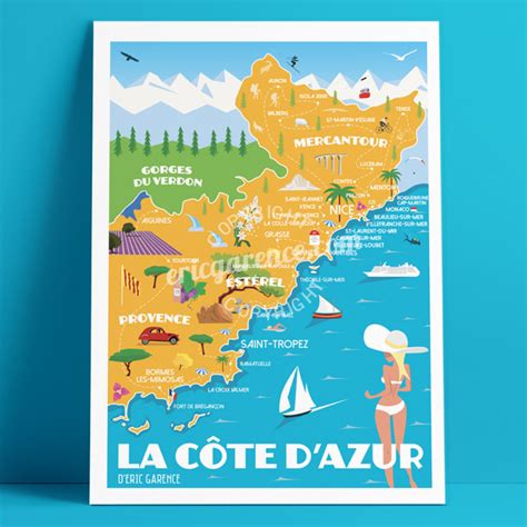 Poster 50x70, Eric Garence "French Riviera Map"