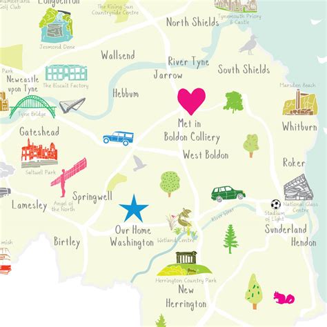 Personalised Tyne And Wear Map: Add Favourite Places By Holly Francesca