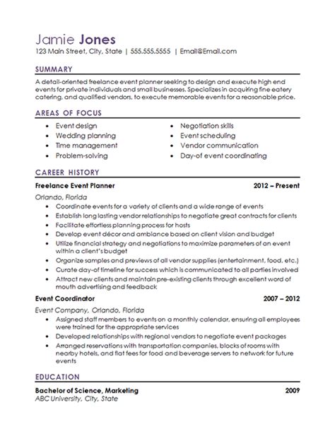 Event Coordinator Resume Example - Hospitality Industry